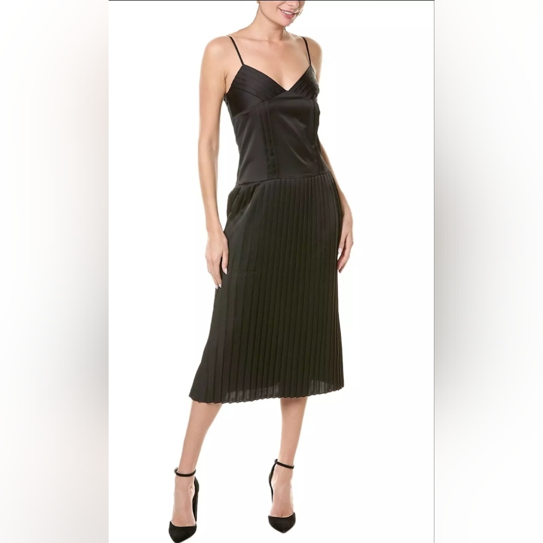 Rebecca Taylor Satin Pleated Slip Dress Black Size 8